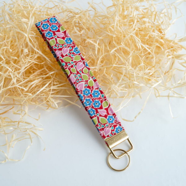 Floral fabric key fob wristlet, Scarlet Mosaic