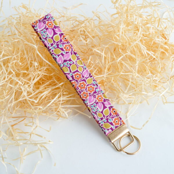 Floral fabric key fob wristlet, Plum Mosaic