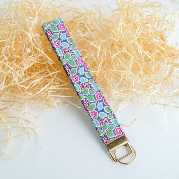 Floral fabric key fob wristlet, Indigo Mosaic