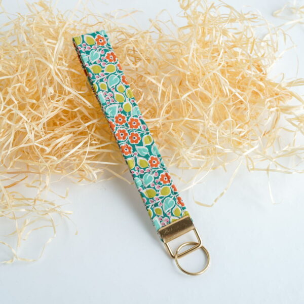 Floral fabric key fob wristlet, Mossy Mosaic