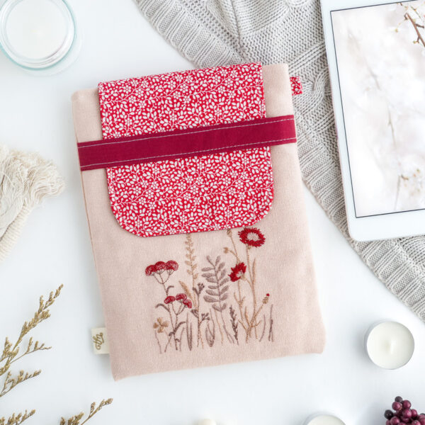 Padded mini tablet sleeve with red meadow flowers