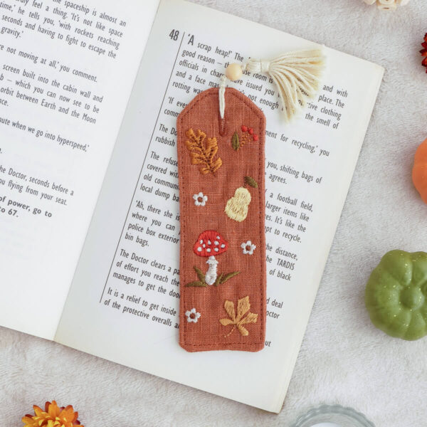 Embroidered fabric bookmark with autumn tones, Sienna